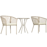 Outsunny Rattan Tuinmeubelset, 2 Stoelen en Tafel, Gehard Glas Tafelblad, PE Rattan, Zitkussens, Metalen Frame, Khaki