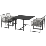 Outsunny 5-delige tuinmeubelset, tuinset voor buiten, weerbestendig, 1 tafel, 4 stoelen, lichtgrijs + zwart