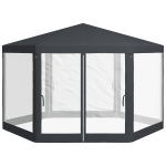 Outsunny Gazebo, Zeshoekig, Netgordijnen, Metalen Frame, 4x4x2,5m, Donkergrijs