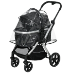 PawHut wózek dla psa z osłoną przeciwdeszczową, wózek dla zwierząt, wózek dla kota ze smyczami bezpieczeństwa, wózek dla małego psa, czarny, 84 x 58 x 110 cm