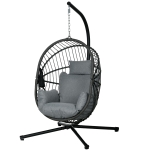 Outsunny Hangstoel voor buiten, inclusief kussen, Egg-Chair, 120 cm x 106 cm x 188 cm, Grijs