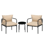 Outsunny Zestaw mebli ogrodowych 3 szt, zestaw bistro z 2 krzesłami, 1 stolikiem, zestaw mebli balkonowych z poduszkami, zestaw mebli ogrodowych na balkon, taras, stal, beżowy