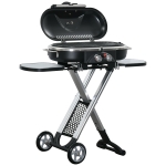 Outsunny Grill gazowy Grillwagen Składany z 2 palnikami, rusztem do grillowania, bocznym blatem, kółkami, 2,34 kW, do ogrodu, balkonu, tarasu, stal nierdzewna, czarny+srebrny, 100 x 41,6 x 82,5 cm