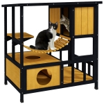 PawHut Katzenhuis Kattenhut Kattenhol, weerbestendig, 1 helling, 1 platform, 84,5 x 60 x 88 cm, Groen + Natuur