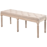 HOMCOM Pufa tapicerowana Vintage, łóżkowa ławka sypialniana z guzikami, wykończenie lniane, wytrzymała do 120 kg, 117x40x48cm, beżowa