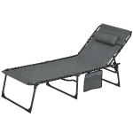 Outsunny Zonnebed Ligstoel Tuinligstoel, inklapbaar, inclusief kussen, weerbestendig; 188 cm x 65 cm x 36 cm, Grijs + Zwart