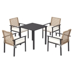 Outsunny Tuinset, 5-delig, Tafel, 4 Stoelen met Zitkussens, Metalen Frame, Rattan Decor, Natuurlijk
