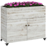 Outsunny Houten plantenbak op wielen, kastje, interieurvoering, vintage look, 110x50x95 cm, wit
