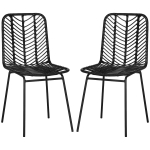 HOMCOM Zestaw 2 krzeseł do jadalni krzesła akcentowe krzesła kuchenne, styl boho, rattan, 44 cm x 58 cm x 85 cm, Czarny
