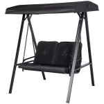 Outsunny Hollywoodschommel, 2-zits Tuinschommel met Verstelbaar Dak, tot 220 kg belastbaar, 145 x 116 x 172 cm, Zwart