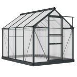Outsunny 6 x 8ft Polycarbonate Greenhouse, Large Walk-In Green House with Slide Door and Window, Garden Plants Grow House with Aluminium Frame and Foundation, Grey