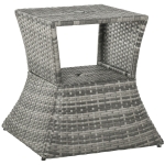 Outsunny Outdoor Patio Rattan Wicker Coffee Table Bistro Side Table with Umbrella Hole and Storage Space, Grey