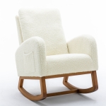 Sillón Mecedora Moderna de Estilo Mid-century, para Habitación Infantil y Sala de Estar, Respaldo Alto Acolchado, Blanco
