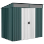 Outsunny 6.5 x 4FT Galvanised Metal Shed with Foundation Kit, Lockable Tool Garden Shed with Double Sliding Doors, Vents, Green