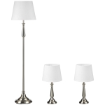 HOMCOM 3-częściowy zestaw lamp w stylu retro, 2 lampy stołowe, 1 lampa podłogowa, 35,5 cm x 35,5 cm x 146 cm, Srebrny + Biały