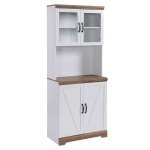 Homcom Bufet Bucatarie cu Dulapuri – Usi Sticla & Blat Lemn Elegant