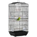 PawHut Colivie pentru pasari cu Stinghii, Leagan si boluri, Voliera din Metal si Plastic, 46.5x35.5x92 cm, Negru