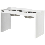 PawHut Stacja Karmienia, Podstawa na Miseczki, 2 Miseczki po 2 litry, Stal Nierdzewna, dla dużych psów, biały, 63 x 30 x 38 cm