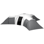Outsunny Kampeertent voor 6-9 personen, 4 kamers, voortent, waterdicht, 615x 615x225cm, Grijs