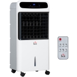 HOMCOM Climatizador Humidificador Refrigerador de Ar com Rodas Depósito de 12L Controlo Remoto 3 Modos de Velocidade Temporizador 12h e Ecrã LED Tátil 38x35x81cm Branco