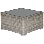Outsunny Square PE Wicker Rattan Table, with Glass Top - Light Grey