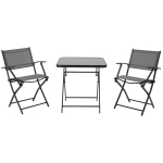 Outsunny Sitzgruppe für 2 Personen klappbar Balkonset 1 Tisch+2 Stühle Gartenmöbel Set Metall Mesh Schwarz+Grau