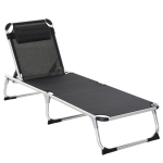 Outsunny ligstoel aluminium ligbed met dak stoffen ligbed relaxbed 5-voudig verstelbaar inklapbaar ergonomisch Texteline zwart 170 x 60 x 76 cm