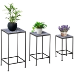 Outsunny Suport plante floral din metal cu suprafata cu placi din ceramica 3 bucati pentru gradina si balcon, albastru si negru