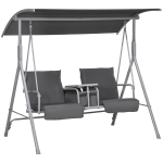 Outsunny Balansoar Exterior cu Măsuță de Cafea și Suport Central pentru Pahare, Leagăn cu 2 Locuri și Acoperiș, 175x112x158 cm, Gri