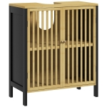 HOMCOM Under Sink Cabinet with Slat Doors, Adjustable Shelf and U-Shape Slot, Natural