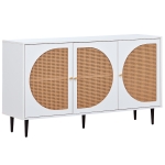 Credenza Moderna con 3 Porte in Rattan e Maniglie in Metallo, per Casa e Ufficio, Bianco