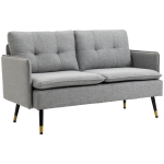 HOMCOM Divano a 2 posti, stile contemporaneo, tasche sui braccioli, gambe in legno, rivestimento in tessuto, effetto lino, colore: grigio