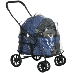 PawHut Hundewagen Hundebuggy bis 10 kg Klappbar Regenschutz, 2 Sicherheitsleinen 81x 68 x 98,5 cm Dunkelblau