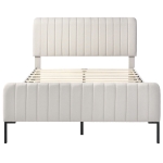 Letto Matrimoniale Imbottito in Tessuto Lino 180x200 cm, con Testiera Regolabile e Rete a Doghe, Senza Materasso, Grigio-Beige