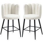 HOMCOM Bar Stools Set of 2, Faux Cashmere Upholstered Breakfast Bar Chairs, Modern Kitchen Stools with Backs, Footrest and Steel Base, Cream