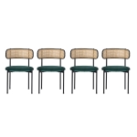 Set de 4 Sillas de Comedor de Terciopelo con Patas de Metal y Respaldo de Rejilla 45x40x75 cm Verde