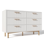 Modern Sideboard Cabinet for Living Room, 6-Drawer Chest with Metal Base and Decorative Handles, 120x40x75.5 cm, White
