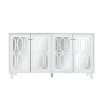 Crédence Blanche avec Miroir et Poignées en Cristal, 4 Portes, Étagère Intérieure Mobile, Design Coordonné, Parfait pour Salon et Salle à Manger, Blanc