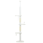 PawHut Plafondhoge krabpaal, variabele hoogte 2,25-2,55 m, zitplatforms, kantelbeveiliging, speelballen, wit