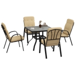 Outsunny 5 Pieces Outdoor Square Garden Dining Set w/ Tempered Glass Dining Table 4 Cushioned Armchairs, Umbrella Hole, Beige