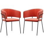 HOMCOM Lot de 2 chaises de salle à manger pieds en acier, assise rembourrée en tissu aspect velours, orange