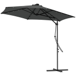 Outsunny Parasol ogrodowy, parasol przeciwsłoneczny, lampki LED, moduł słoneczny, odporny na warunki atmosferyczne, z pokrowcem, Ø290 x 260 cm, ciemnoszary