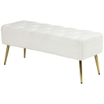 HOMCOM Poosterowana Ławka, Pikowanie, Optyka Wełny Jagnięcej, Nogi Pozłacane, do 120kg, 112x41x46cm, Kremowa