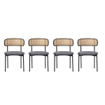 Set 4 scaune de dining din țesătură cu efect de catifea, picioare din metal și spătar din ratan, 60x18x86 cm, Gri
