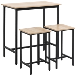 HOMCOM Bartafelset in industrieel design, 3-delig, 1 tafel, 2 krukken, Zwart + Natuur