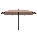 Outsunny 4.4m Double-Sided Sun Umbrella Patio Parasol LED Solar Lights Base Khaki