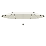 Outsunny 4.4m Double-Sided Sun Umbrella Patio Parasol LED Solar Lights Base Cream White