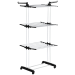 HOMCOM Uscător de Rufe Tip Turn cu 4 Niveluri, Suport pentru Uscat Rufe cu Aripi Laterale Pivotante și 4 Roți, 73x64x177 cm, Negru