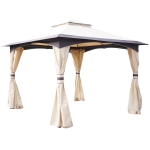 Outsunny 3.2 x 3.2m Garden Gazebo - Double Roof Outdoor Gazebo Canopy Shelter with Netting, Solid Steel Frame for Garden, Lawn, Backyard, and Deck