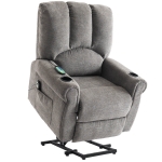Electric Power Lift Recliner Chair with Single Motor, Heated Massage, Stand Assist, Storage Pockets, Cup Holders, 91x90x108 cm, Grey